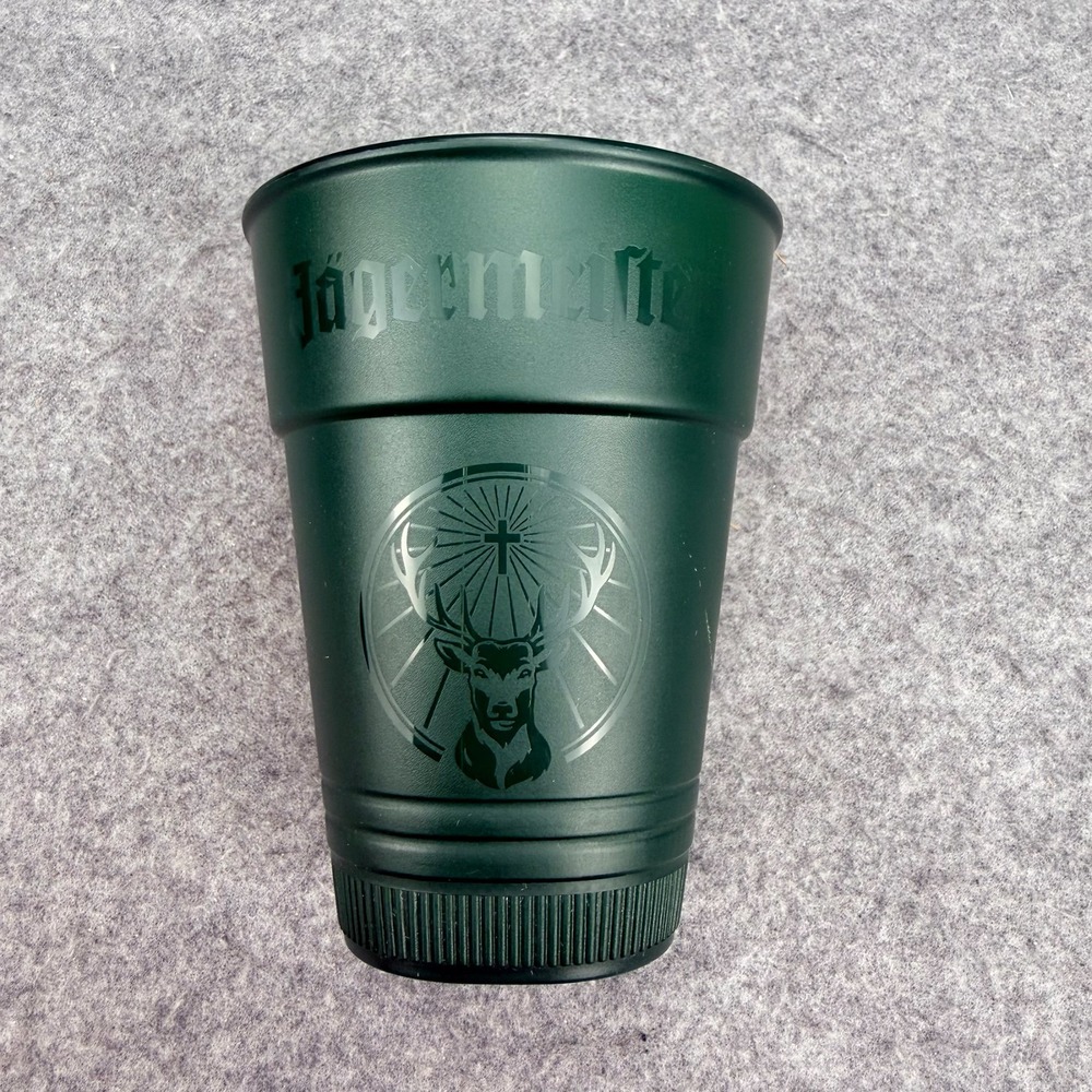 Jagermeister 12 oz Green Plastic Cup with Stag Deer Logo Distillery Barware